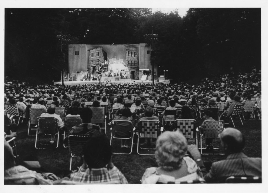 Audience in Highland Park during performance of Gian-Carlo Menotti’s The Saint of Bleecker Street July, 1973.